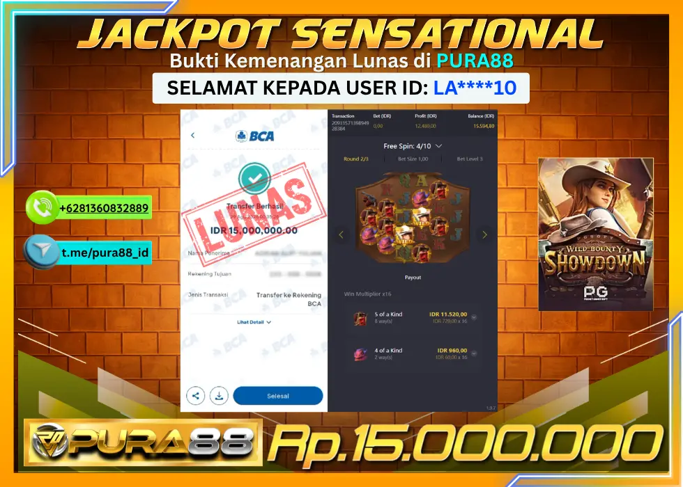 PURA88 JACKPOT WILD BOUNTY SHOWDOWN Rp 15.000.000,- LUNAS